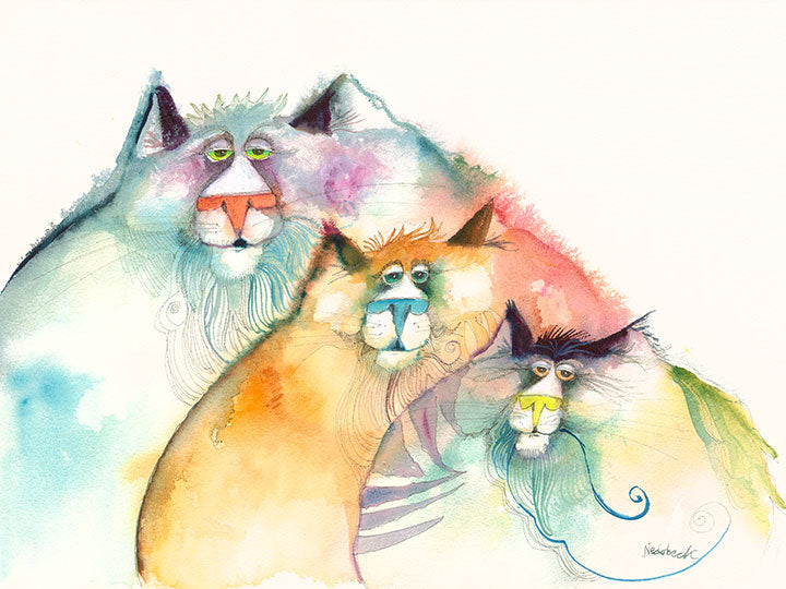 Three Watercolor Cats Notecard